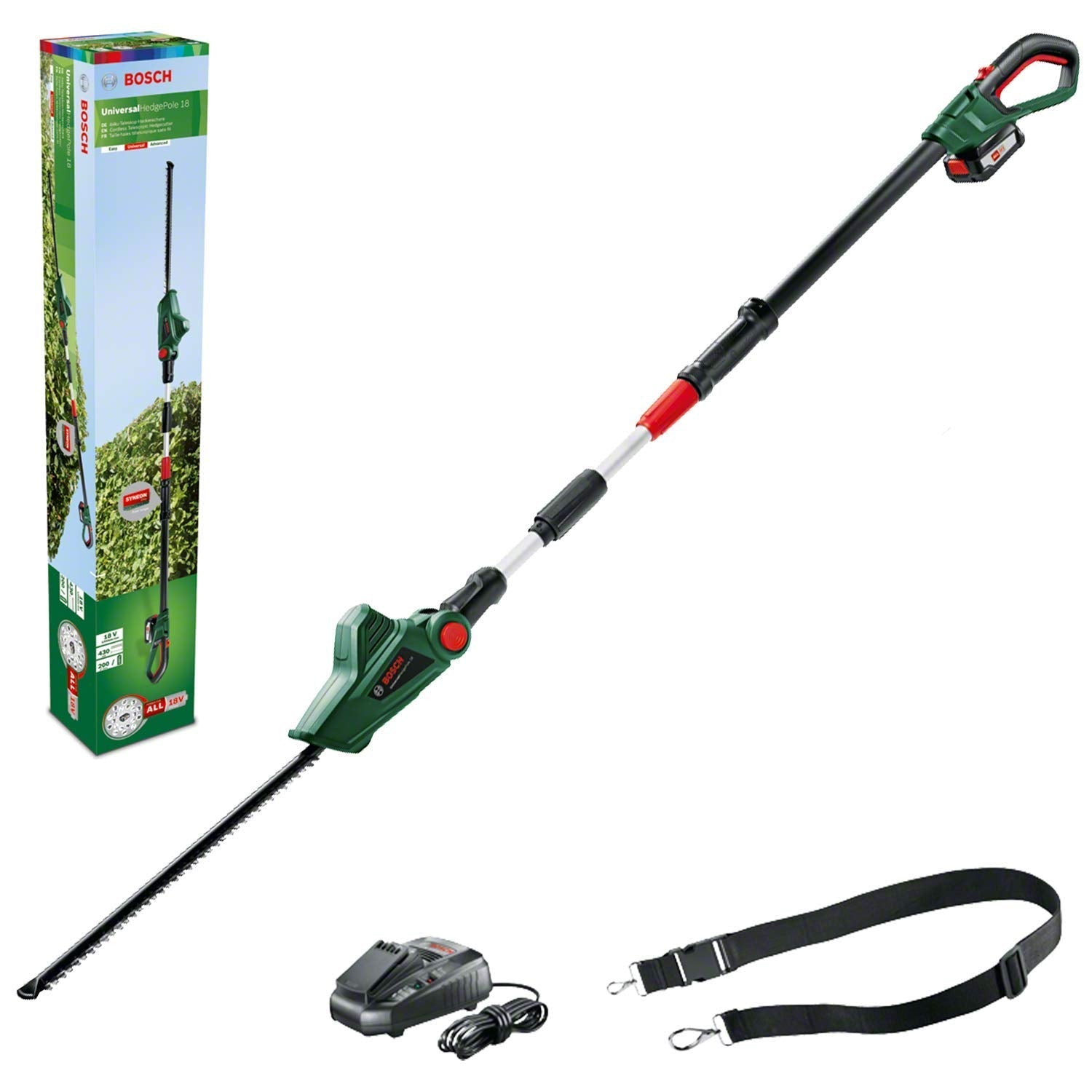 61505np-FGL._SL1500.jpg Telescopic Hedge Trimmer 18V Cordless 135° Pivoting Head Green - Image 1