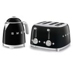 50'S Style Retro Range Breakfast Set 0.8L 1400W Mini Kettle And 4-Slice 2000W Toaster Black