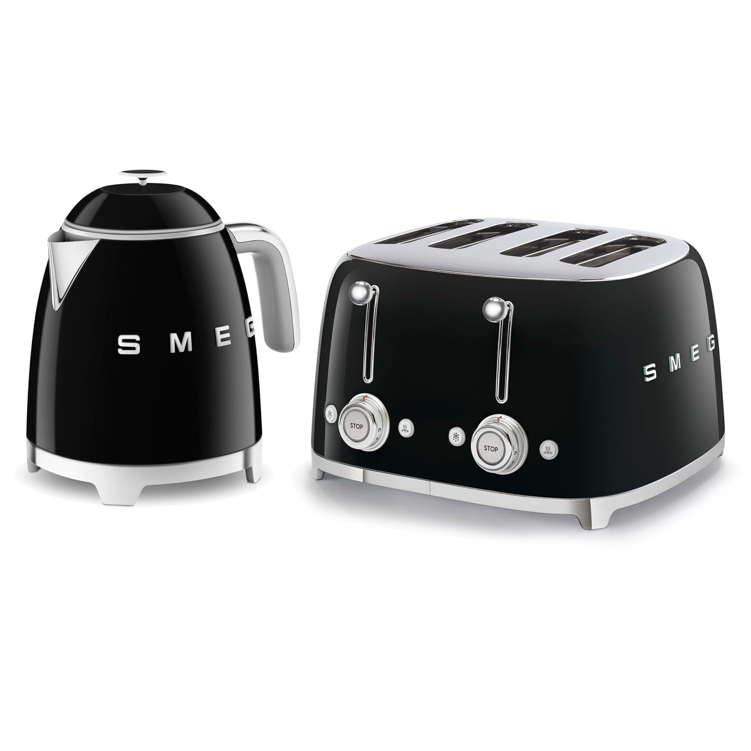 616Thr1Y07L._SL1500.jpg 50'S Style Retro Range Breakfast Set 0.8L 1400W Mini Kettle And 4-Slice 2000W Toaster Black - Image 1