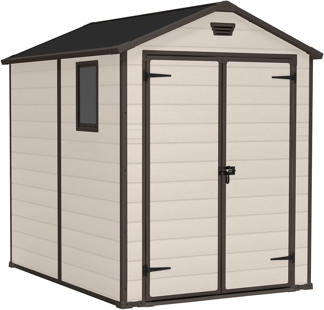 619Fs995GIL._AC_SL1181.jpg Outdoor Garden Storage Shed 6x8ft Double Doors Beige Brown - Image 1