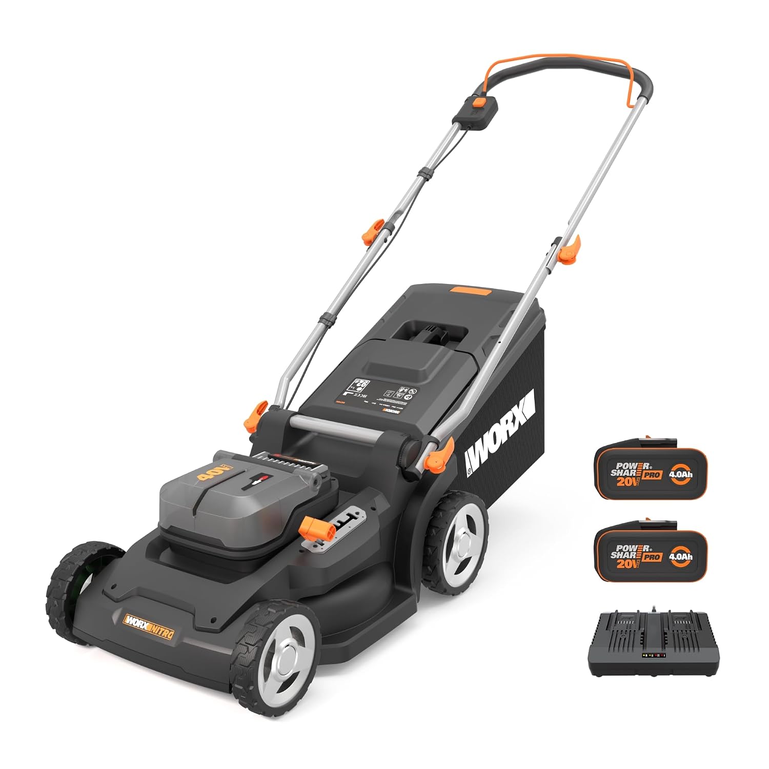 61NPyk3GnIL._SL1500.jpg Cordless Lawn Mower 37cm Cutting Width 6 Height Settings 20-70mm 40V 4.0Ah Black - Image 1