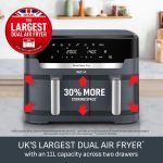 Dual Air Fryer 11L 8 In 1 2700W Touchscreen Java-Grey - Image 3