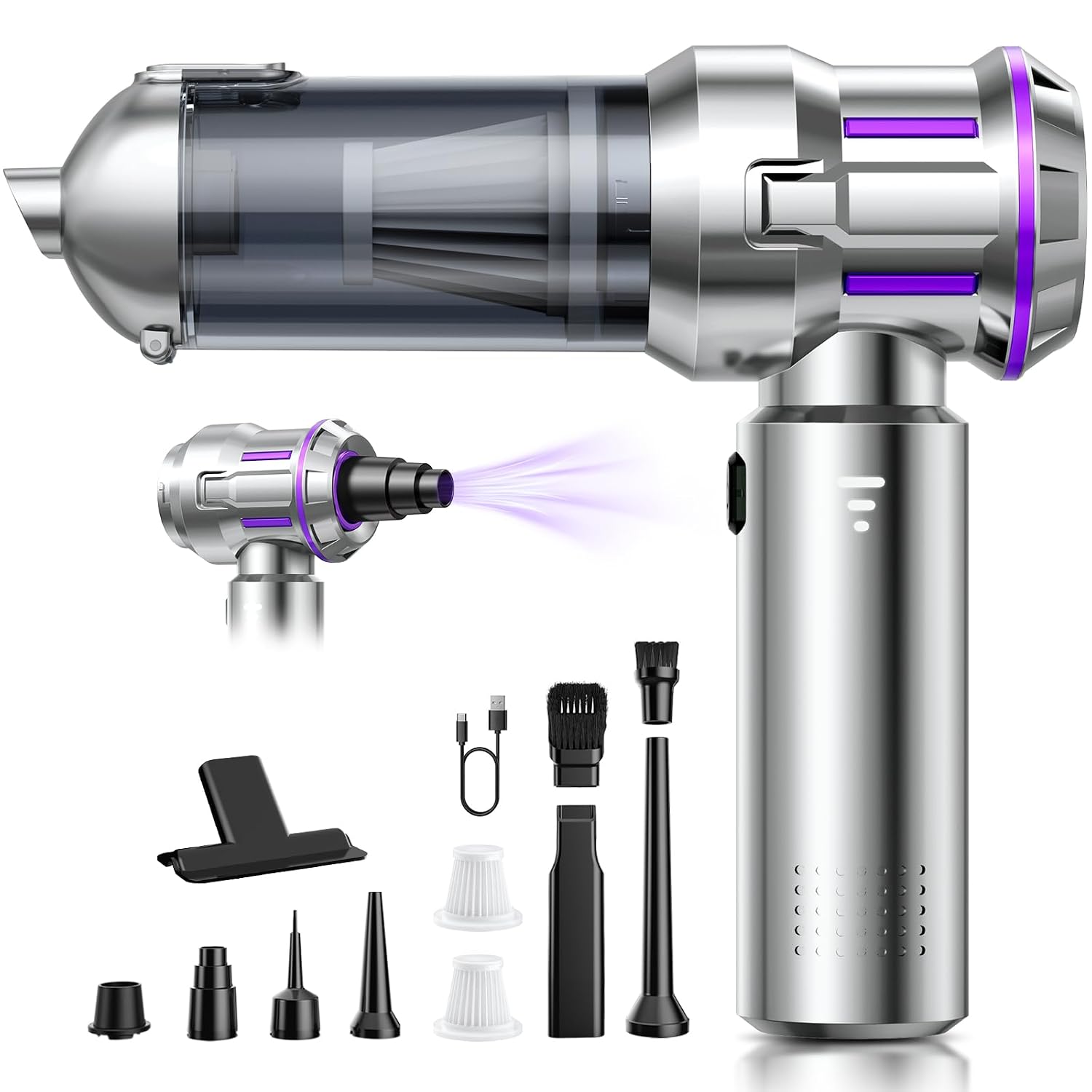 61XWyykDqQL._SL1500.jpg Handheld Vacuum Cleaner 22000Pa 3 Speed Brushless Motor Cordless Silver - Image 1