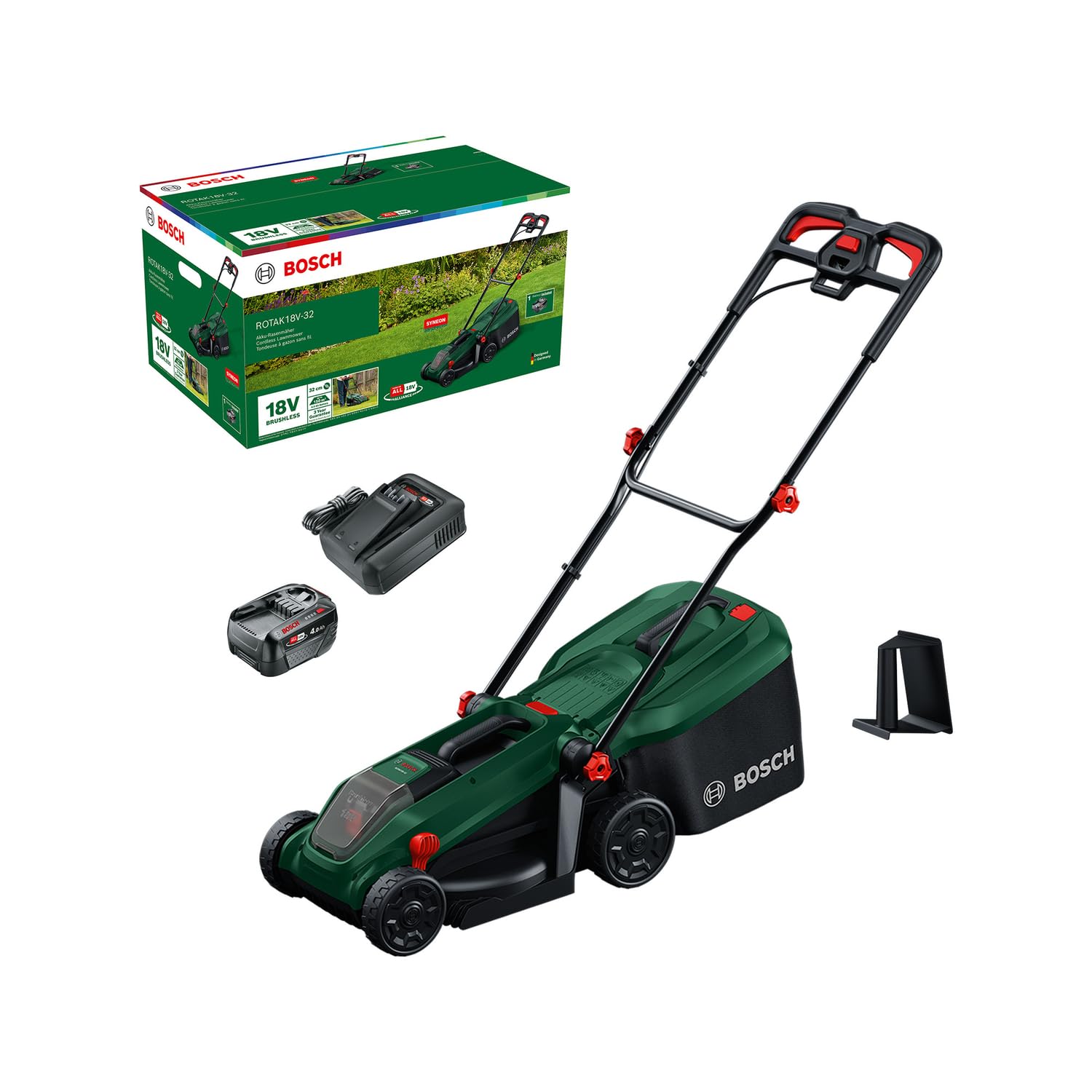61ZFUZal-UL._SL1500.jpg Cordless Lawn Mower 32cm 35L Grass Bag Mulch Plug Green - Image 1