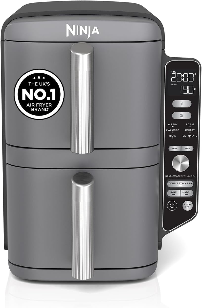61kF6JKxnUL._AC_SL1400.jpg Double Stack XL Air Fryer 9.5L 2470W Vertical Dual Drawer Grey - Image 1