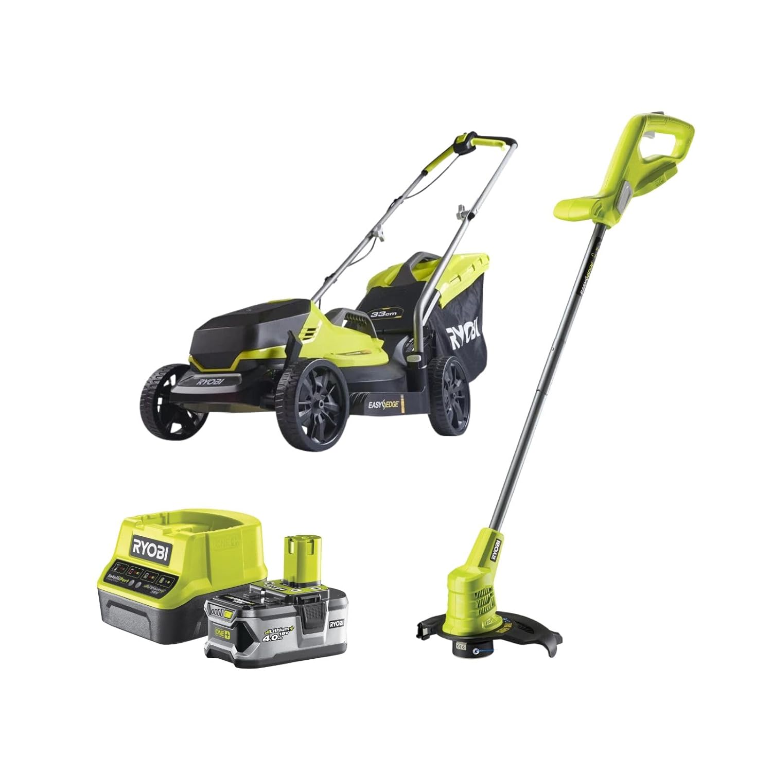 61t5PfrOF2L._SL1500.jpg Cordless Lawnmower And Grass Trimmer Twin Kit 33cm 25cm 18V Green - Image 1