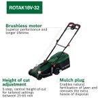 Cordless Lawn Mower 32cm 35L Grass Bag Mulch Plug Green - Image 3