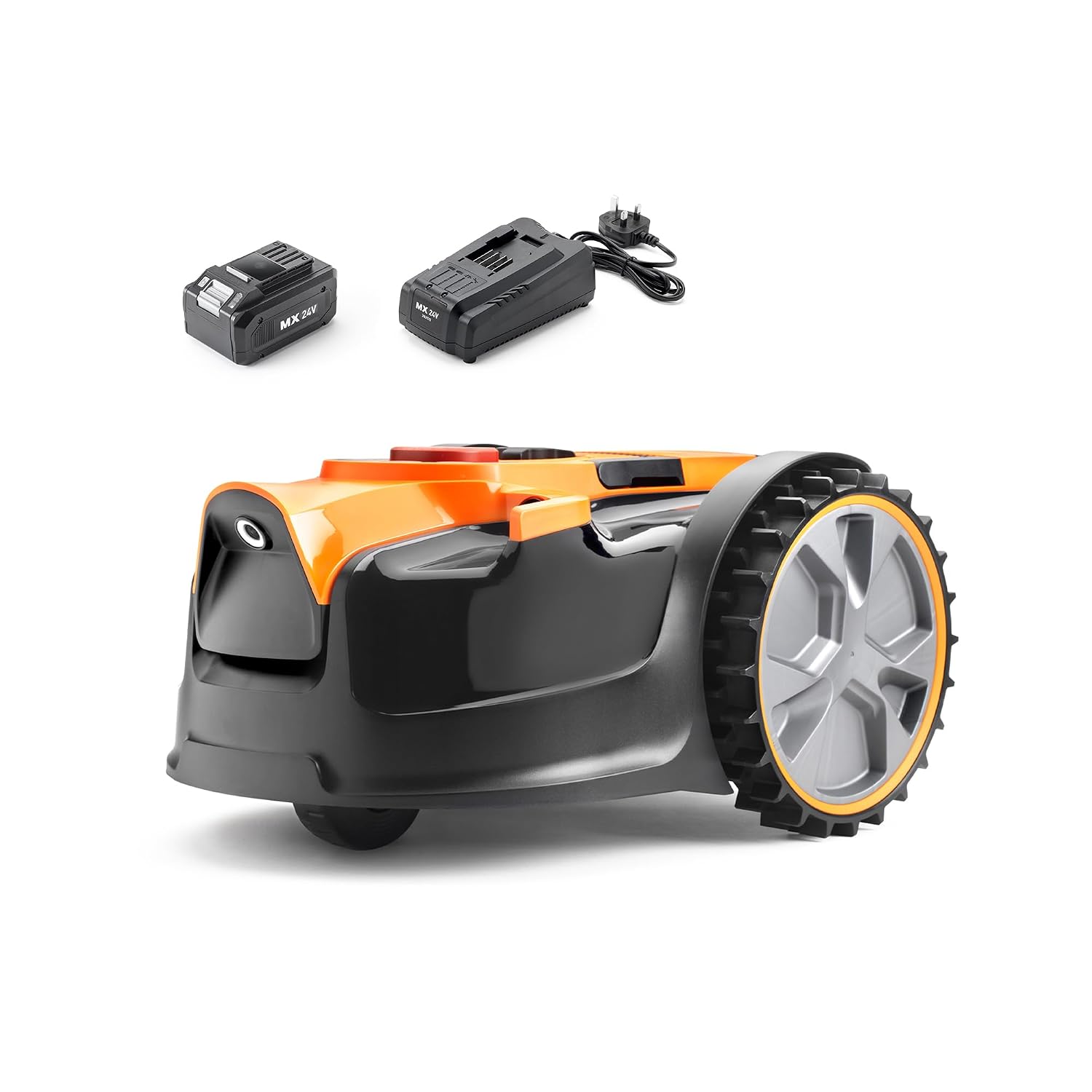 61vk3wdY-wL._SL1500.jpg Robot Lawn Mower 16 Drop And Mow 24V 4.0Ah Battery Fast Charger Orange - Image 1