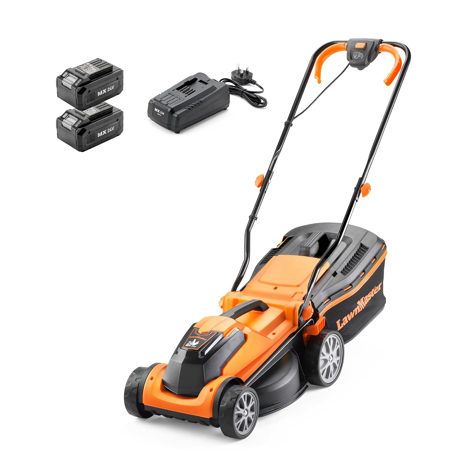71-G3eP-v9L._SL1500.jpg Cordless Lawn Mower 34cm 24V 2x4.0Ah Batteries Rear Roller - Image 1