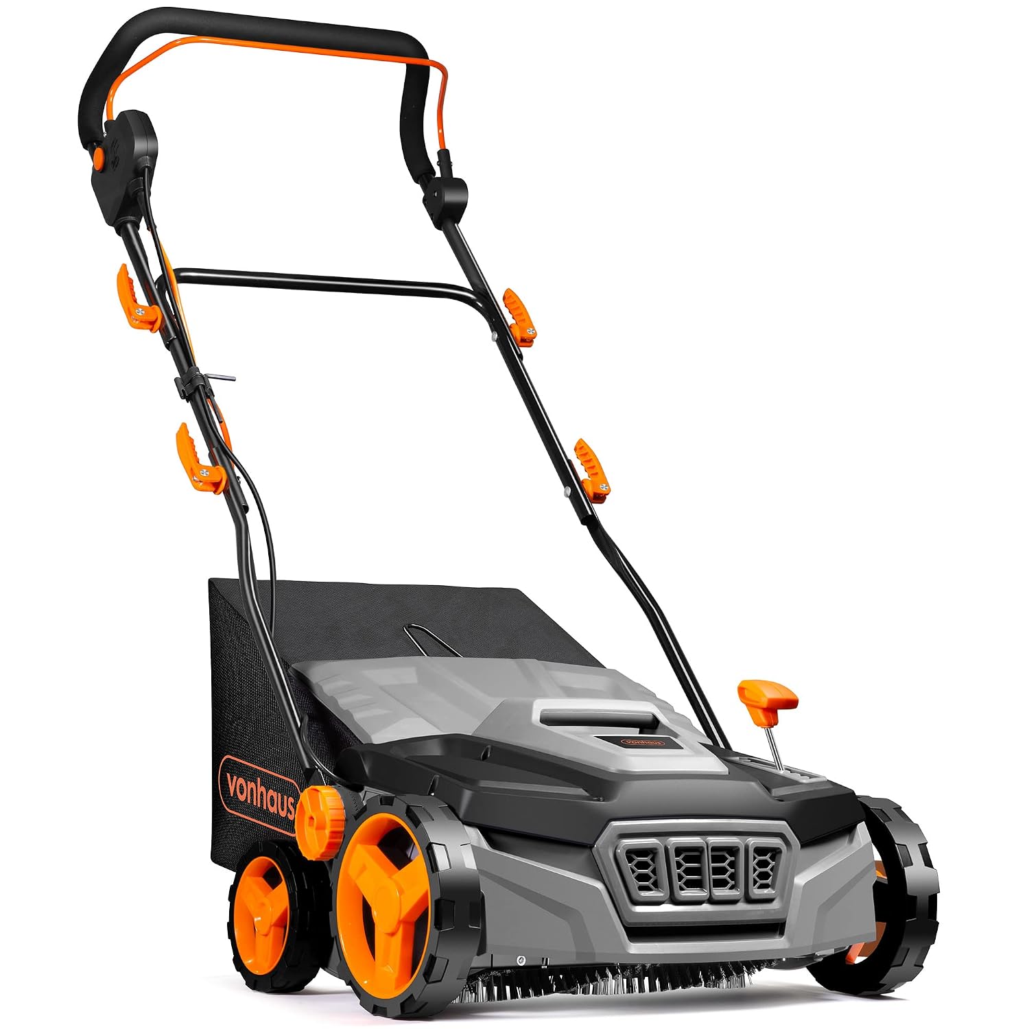 71-dHAV3FkL._SL1500.jpg Corded Electric Artificial Grass Sweeper 1800W 45L Bag 380mm 5 Heights Grey Black Orange - Image 1