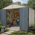 Plastic Garden Storage Shed 10.5 X 8 Ft Double Doors Lockable Dark Grey - Image 2