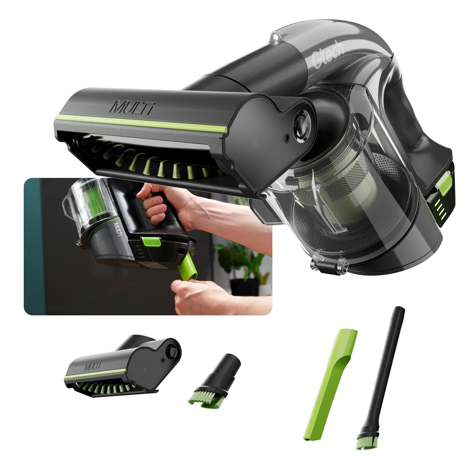 712Zp85NsLL._SL1500.jpg Cordless Handheld Vacuum Cleaner 22V 20-Minute Runtime Grey/Green/Black - Image 1