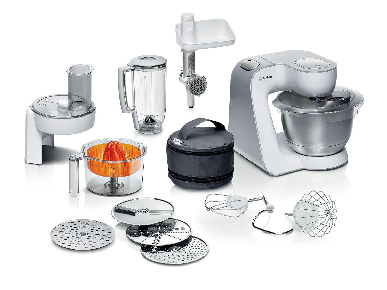713_LnoJ6wL._SL1500.jpg Stand Mixer 7 In 1 1000W 3.9L Bowl 7 Speeds White Silver - Image 1