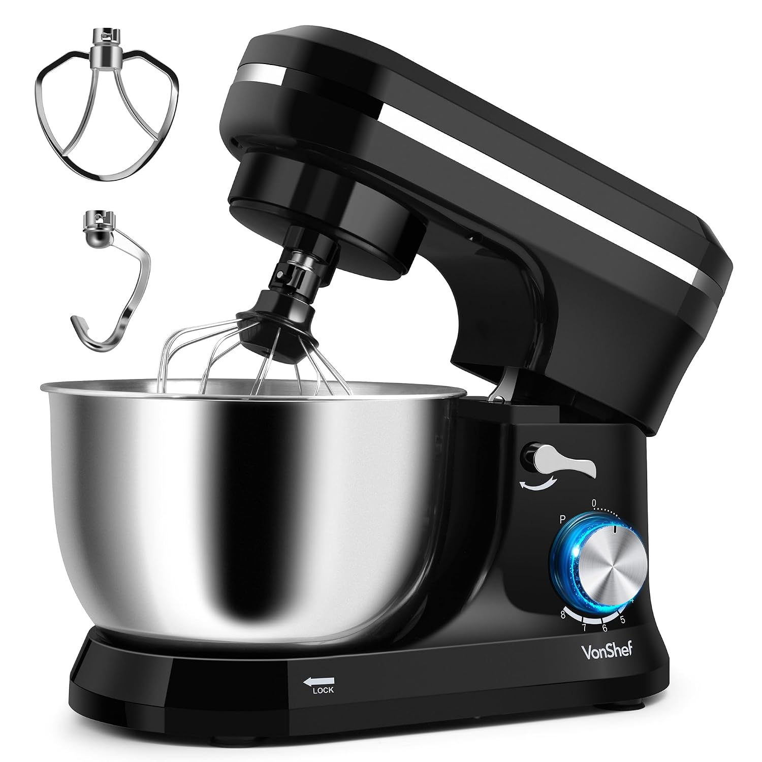 718b1OPq8QL._SL1500.jpg Stand Mixer 4.5L 1000W 8 Speeds With Pulse Function Black - Image 1