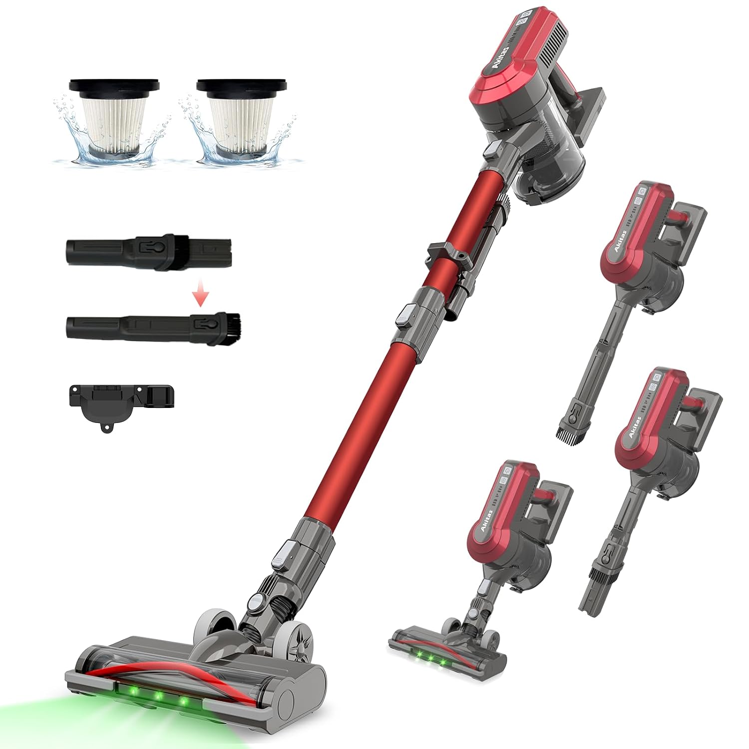 71AZE6Oz34L._SL1500.jpg Cordless Stick Vacuum Cleaner 450W 45kPa Suction 60min Runtime Red - Image 1