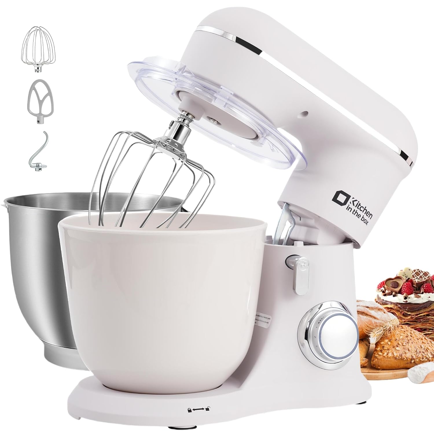 71B7mXSU2-L._SL1500.jpg Mini Stand Mixer 3.5L 10 Speed 800W Dough Hook Whisk Beater Grey White - Image 1
