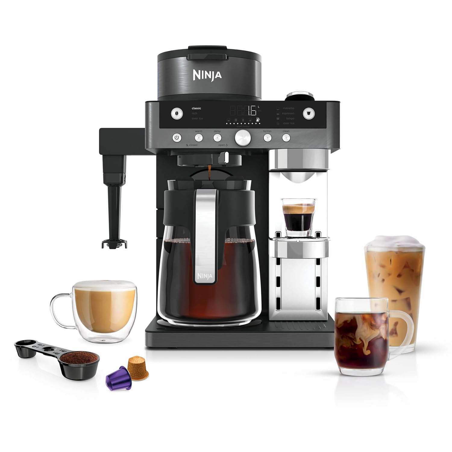 71EVpQs-fRL._SL1500.jpg 2-in-1 Filter Coffee and Pod Capsule Machine with Built-in Milk Frother 1.8L Gunmetal - Image 1