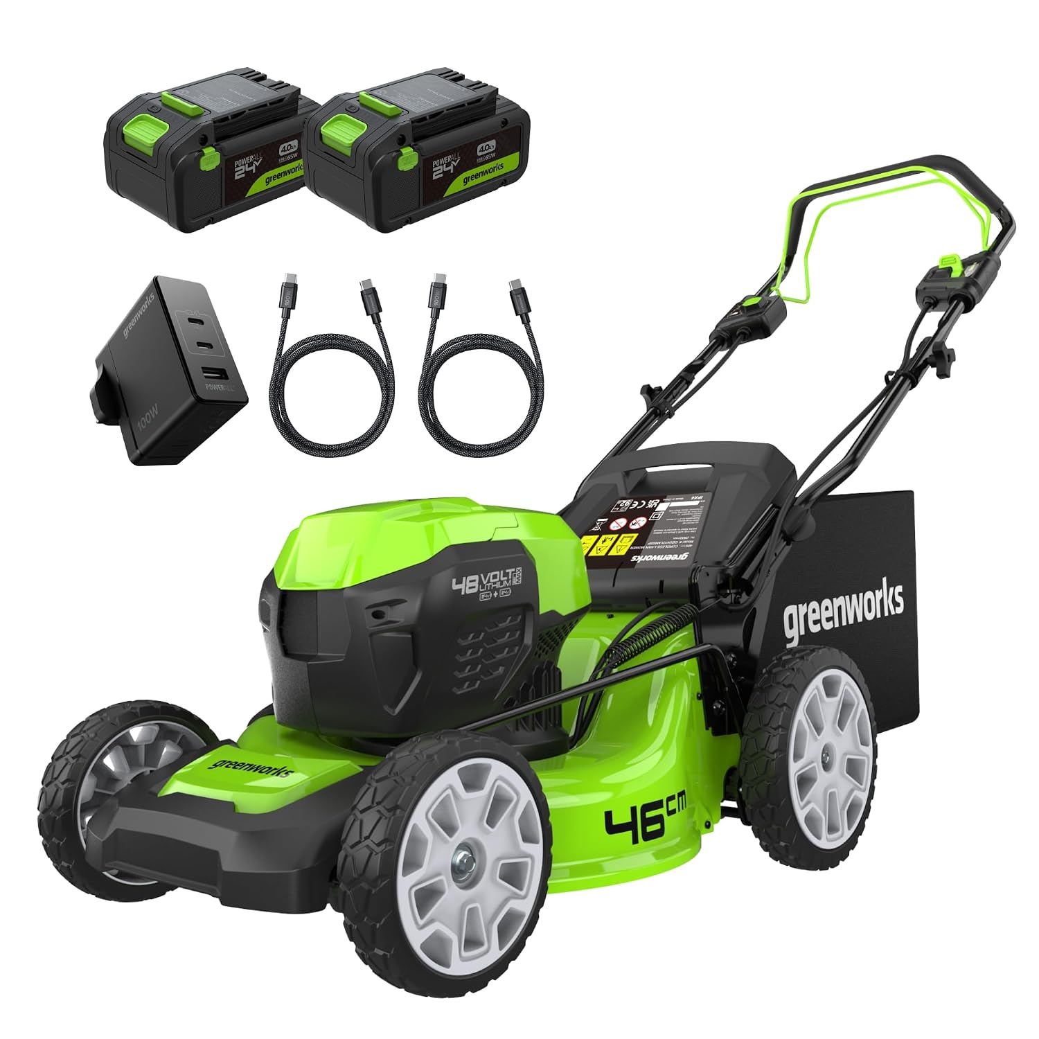 71GS-5KdEOL._SL1500.jpg Cordless Lawn Mower 46cm 48V Self-Propelled 55L Bag 2x4Ah Batteries - Image 1