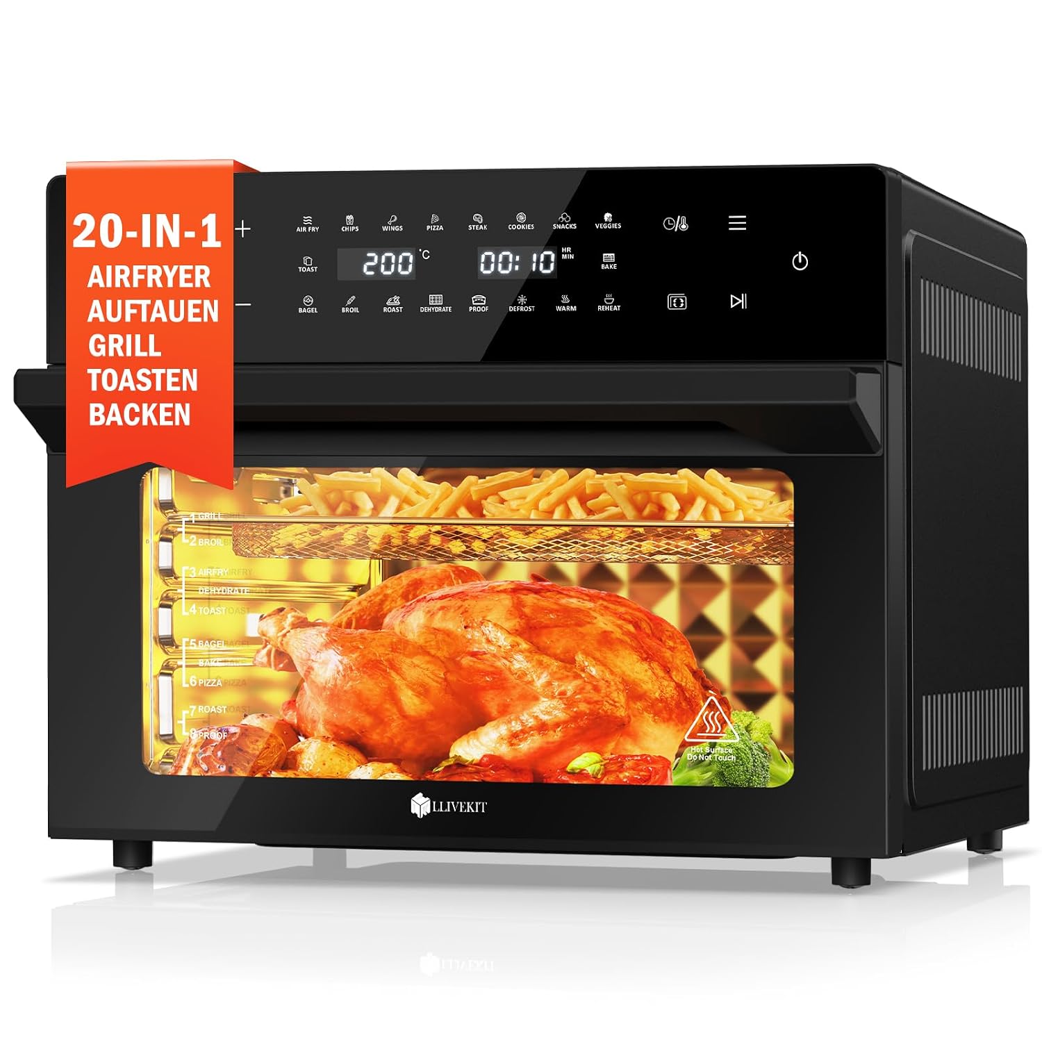 71HKA1SbHVL._SL1500.jpg Air Fryer Oven 30L 1800W 20 Programs Rotisserie Black - Image 1