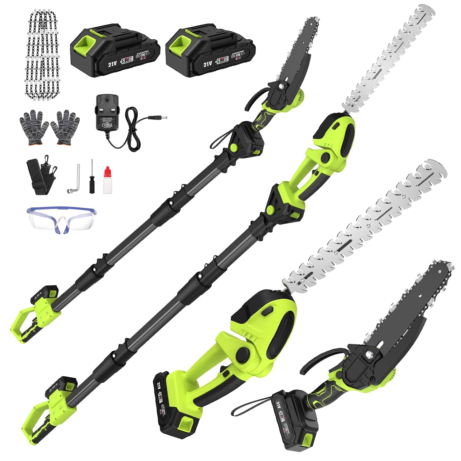71HhJXZ0gCL._SL1500.jpg Pole Hedge Trimmer And Chainsaw Set 7.05Ft Extension 2x4.0Ah Battery Black - Image 1