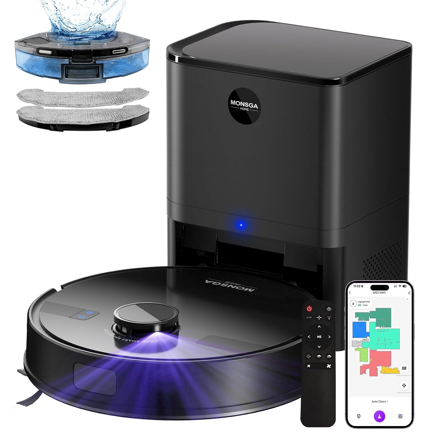 71MX6RgbXHL._SL1500.jpg Robot Vacuum with Mop 7000Pa Suction Lidar Navigation Self-Empty Station Black - Image 1