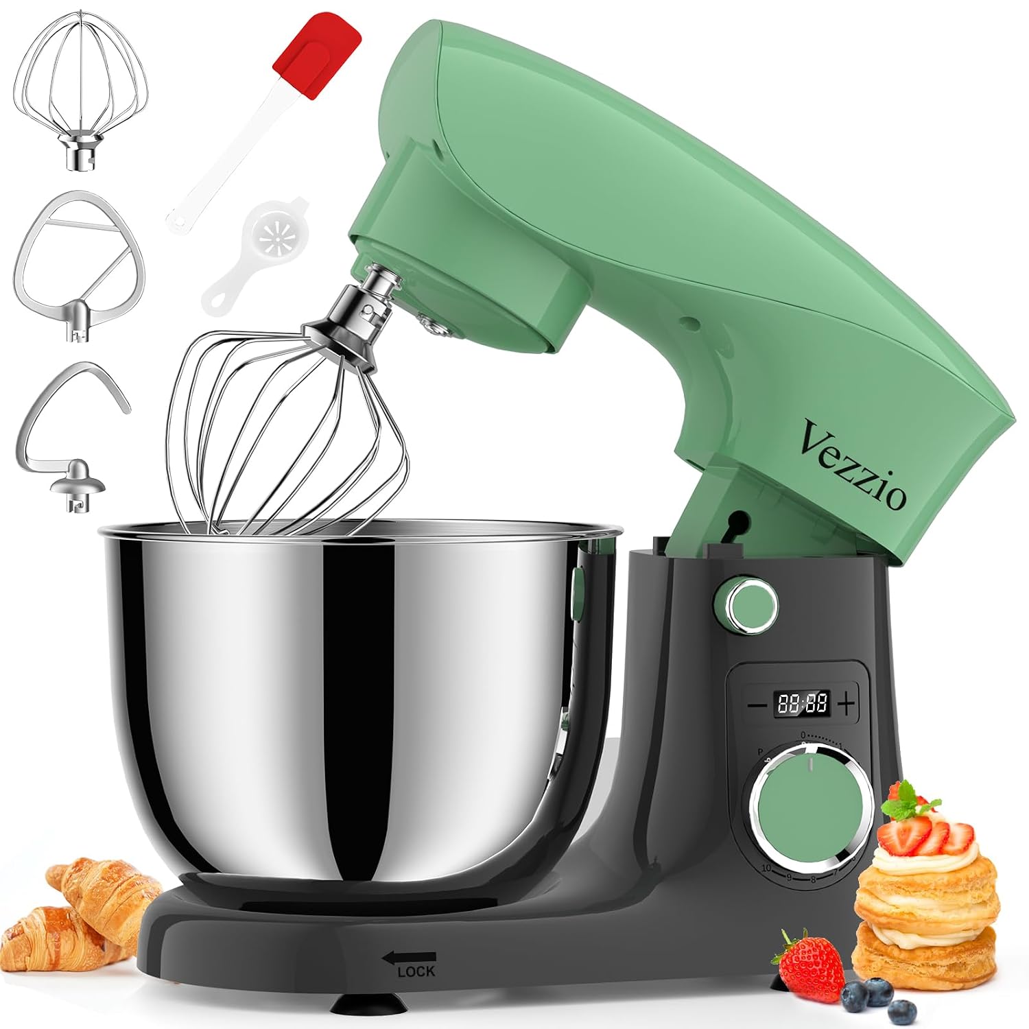 71NrqAvu5uL._SL1500.jpg Stand Mixer 1500W 10 Speeds 5.5L Tilt-Head Greengray - Image 1