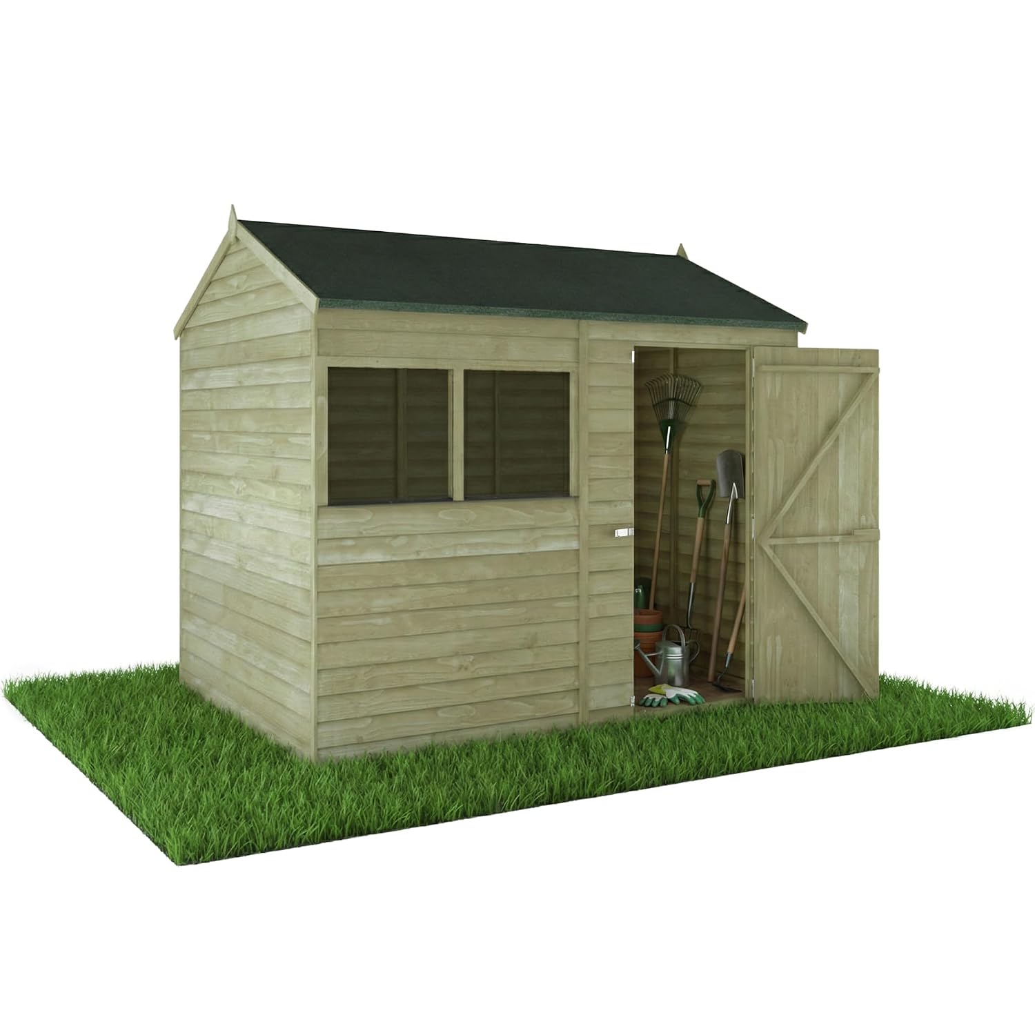 71O7lKtgXwL._SL1500.jpg Wooden Garden Storage Shed 8 X 6 Ft Single Door Reverse Apex Roof - Image 1