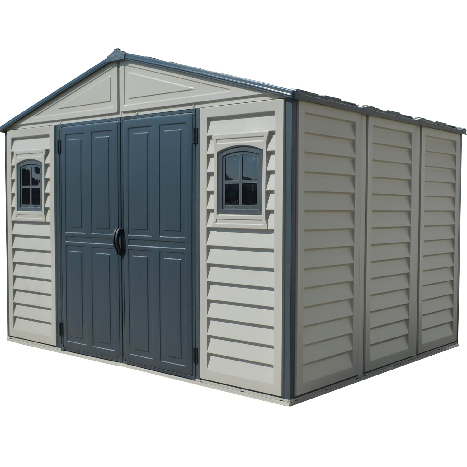 71PJXxnoBrL._SL1500.jpg Plastic Garden Storage Shed 10.5 X 8 Ft Double Doors Lockable Dark Grey - Image 1