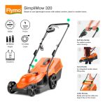 Corded Wheeled Lawn Mower 32cm 1300W 30L Grass Box Orange Grey - Image 2