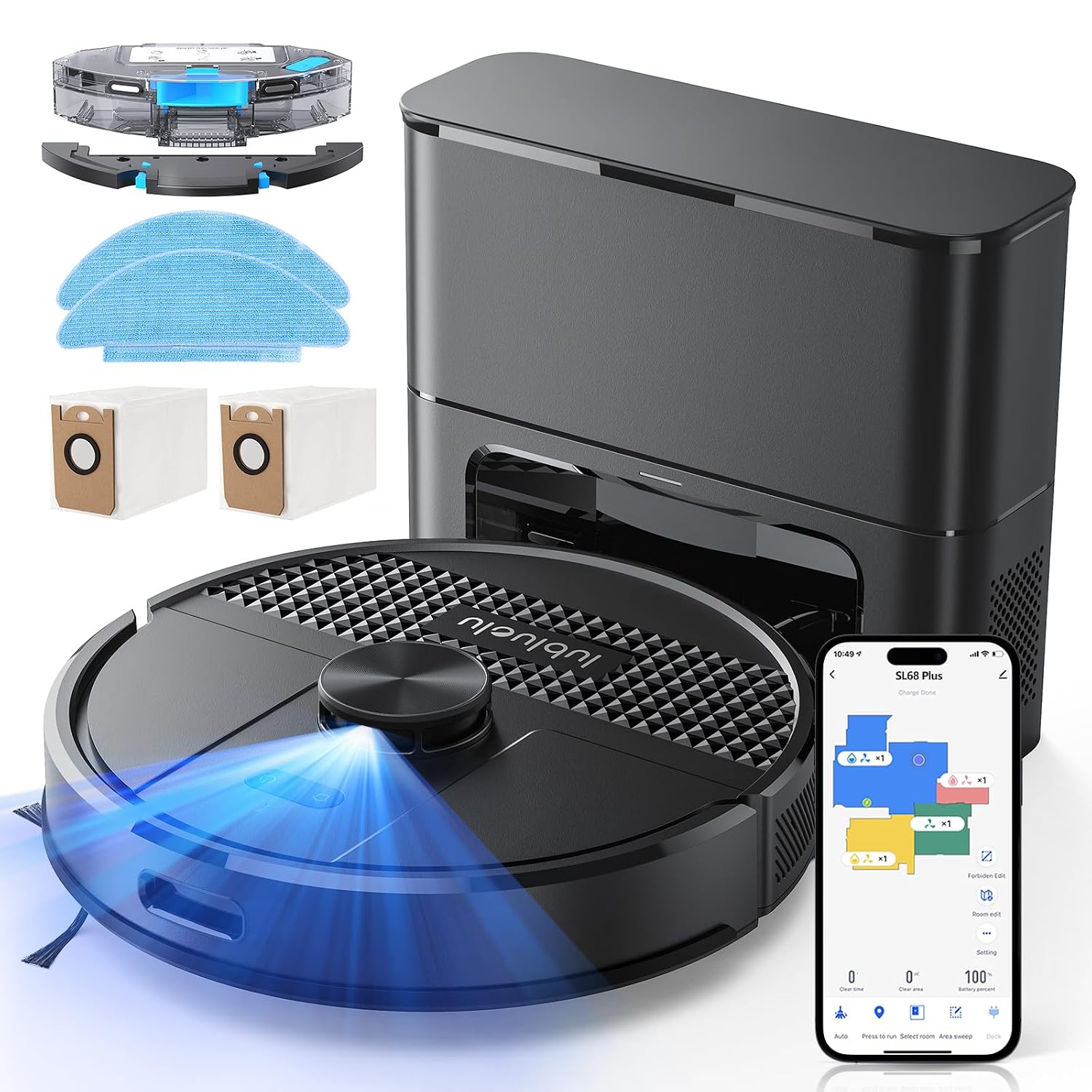 71TIfXVjIDL._SL1500.jpg Robot Vacuum And Mop 5500Pa LiDAR Navigation 5 Maps Black - Image 1