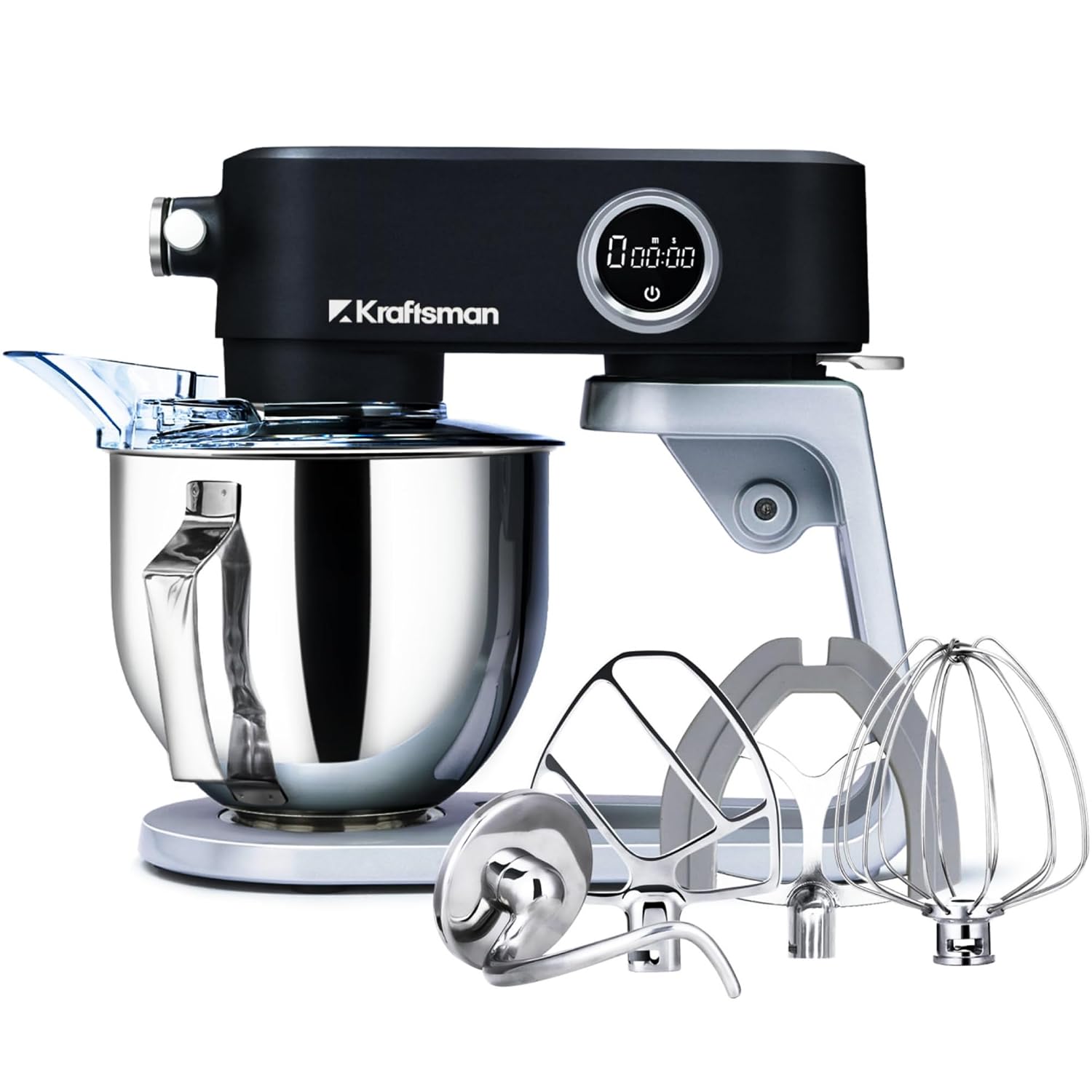 71VnVHpBlOL._SL1500.jpg Stand Mixer 5L 8 Speeds Timer Stainless Steel Bowl Black - Image 1