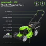 Cordless Lawn Mower 46cm 48V Self-Propelled 55L Bag 2x4Ah Batteries - Image 2