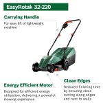 Corded Lawn Mower 32cm 1200W 31L Grass Box Extra Blade - Image 2