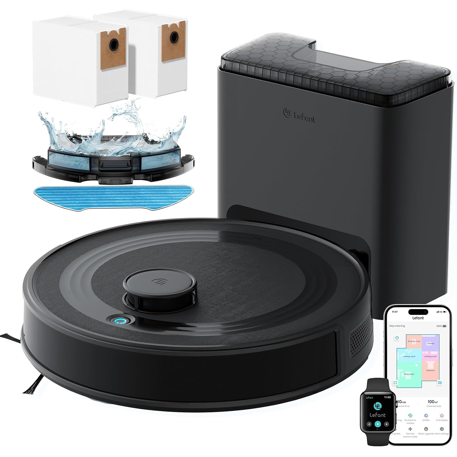 71Zc9PUgblL._SL1500.jpg Robot Vacuum And Mop 6000Pa Self-Emptying LiDAR Navigation Black - Image 1