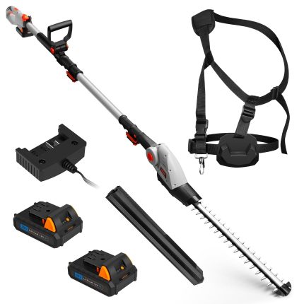 Cordless Pole Hedge Trimmer 193-244Cm 20V 2 Batteries Harness Grey