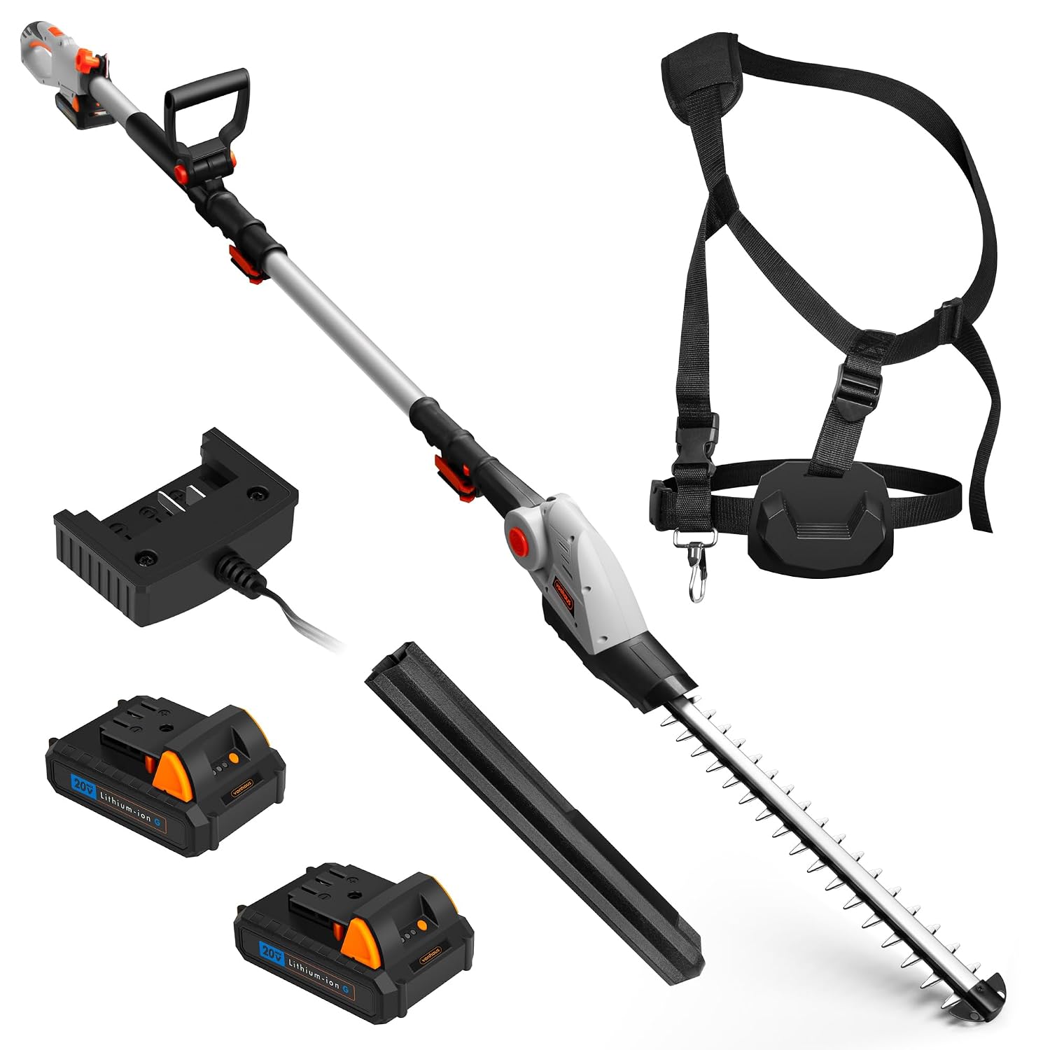 71aeNywCqDL._SL1500.jpg Cordless Pole Hedge Trimmer 193-244Cm 20V 2 Batteries Harness Grey - Image 1