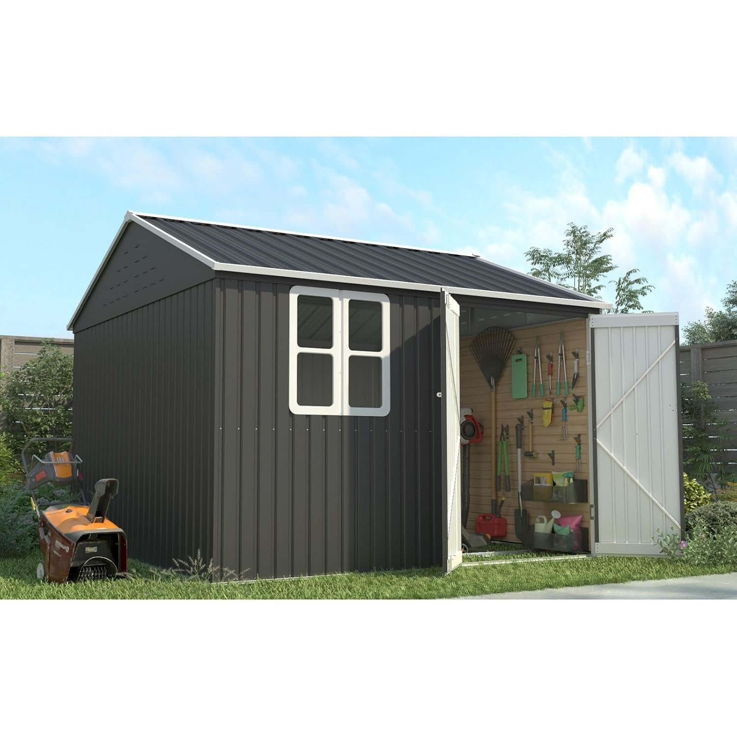 71b_bQCbRbL._SL1500.jpg Garden Storage Shed 10 X 8 Ft Anthracite Metal Apex Roof - Image 1