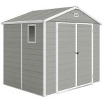 Plastic Garden Storage Shed 8 X 6 Ft Light Grey Aluminium Frame Lockable Door