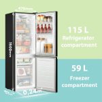 Freestanding Fridge Freezer 174L Low Frost Adjustable Thermostat LED Black - Image 2
