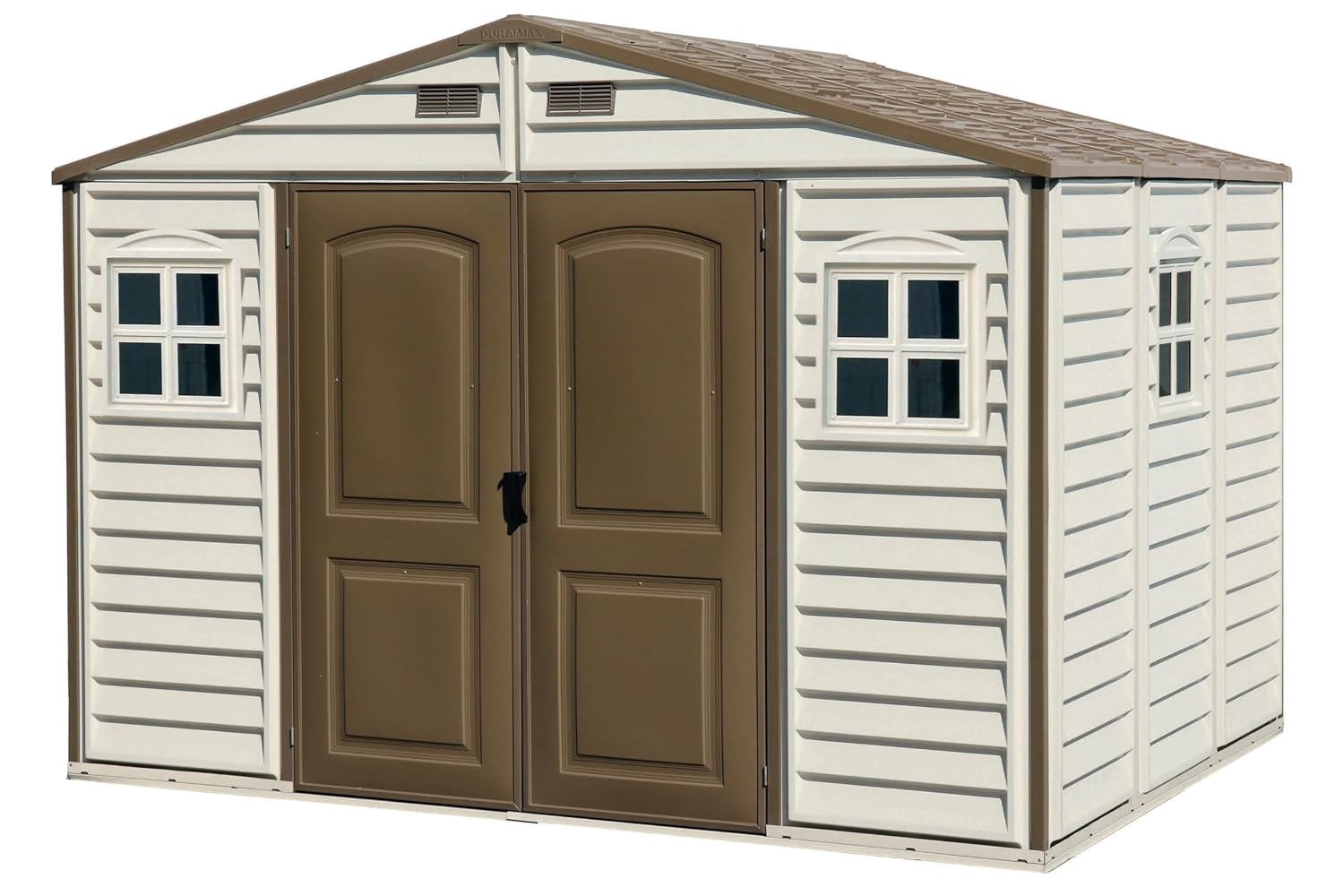71dcjzhFenL._SL1500.jpg Plastic Garden Storage Shed 10 X 8 Ft Beige Brown Hinged Doors - Image 1