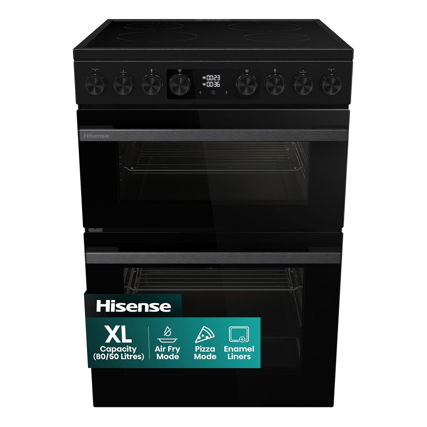 71e3sWt16XL._SL1500.jpg Electric Cooker 130L Double Oven Ceramic Hob A Rated Black - Image 1