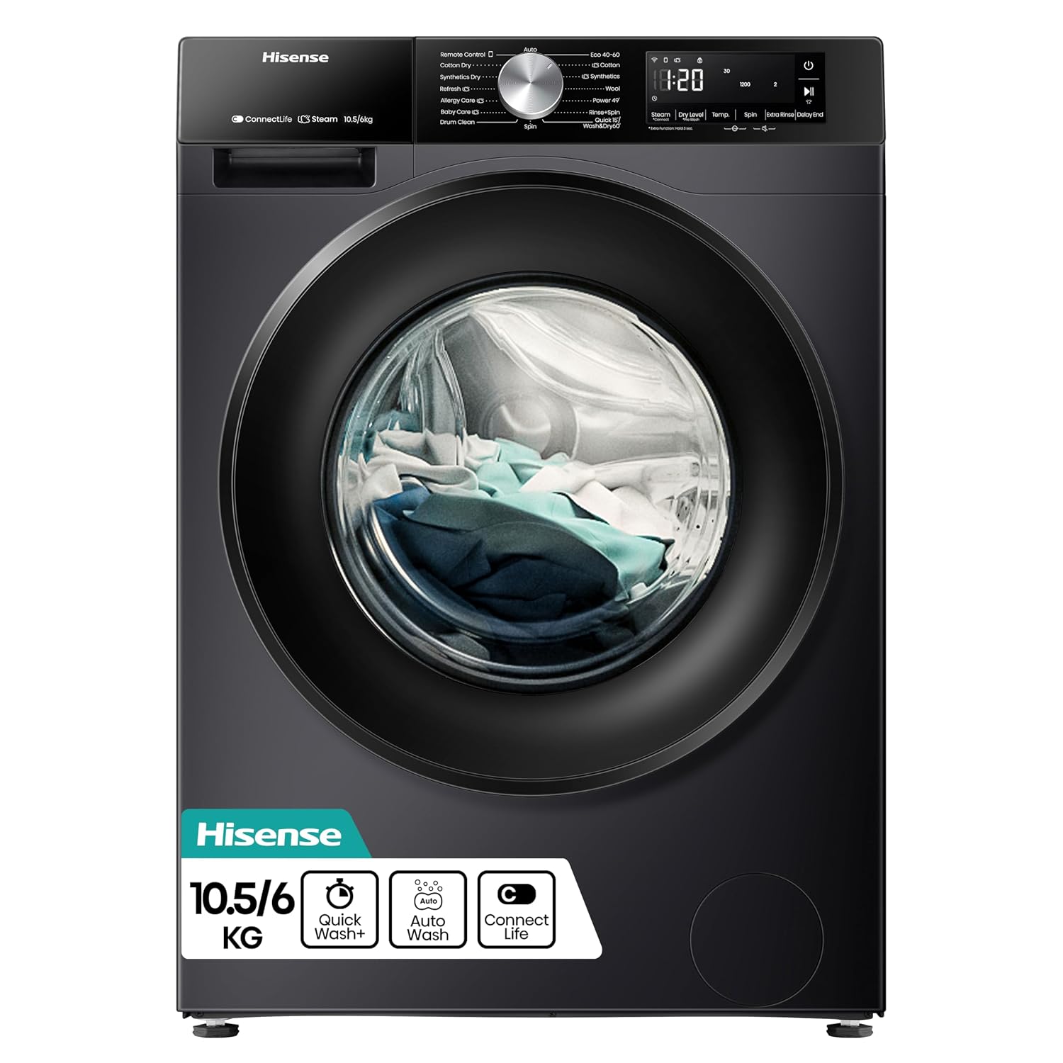 71etD8SZzFL._SL1500.jpg Freestanding Washer Dryer 10.5Kg Wash 6Kg Dry 1400Rpm Black - Image 1