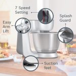 Stand Mixer 7 In 1 1000W 3.9L Bowl 7 Speeds White Silver - Image 3