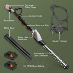 Cordless Pole Hedge Trimmer 193-244Cm 20V 2 Batteries Harness Grey - Image 7