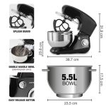 Stand Mixer 1300W 5.5L Stainless Steel Bowl 6 Speeds Pulse Black - Image 6