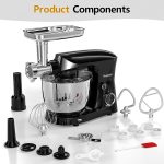Stand Mixer 1500W 5.5L Tilt-Head 10 Speeds Stainless Steel Bowl Black - Image 4