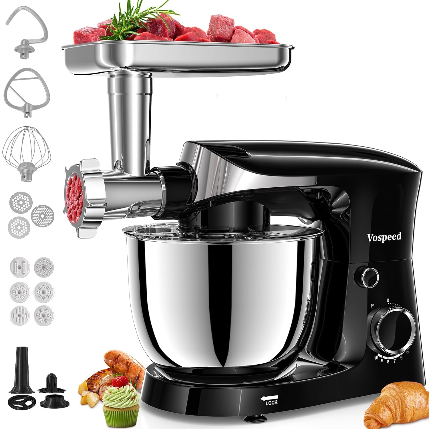 71u6MLrrPzL._SL1500.jpg Stand Mixer 1500W 5.5L Tilt-Head 10 Speeds Stainless Steel Bowl Black - Image 1