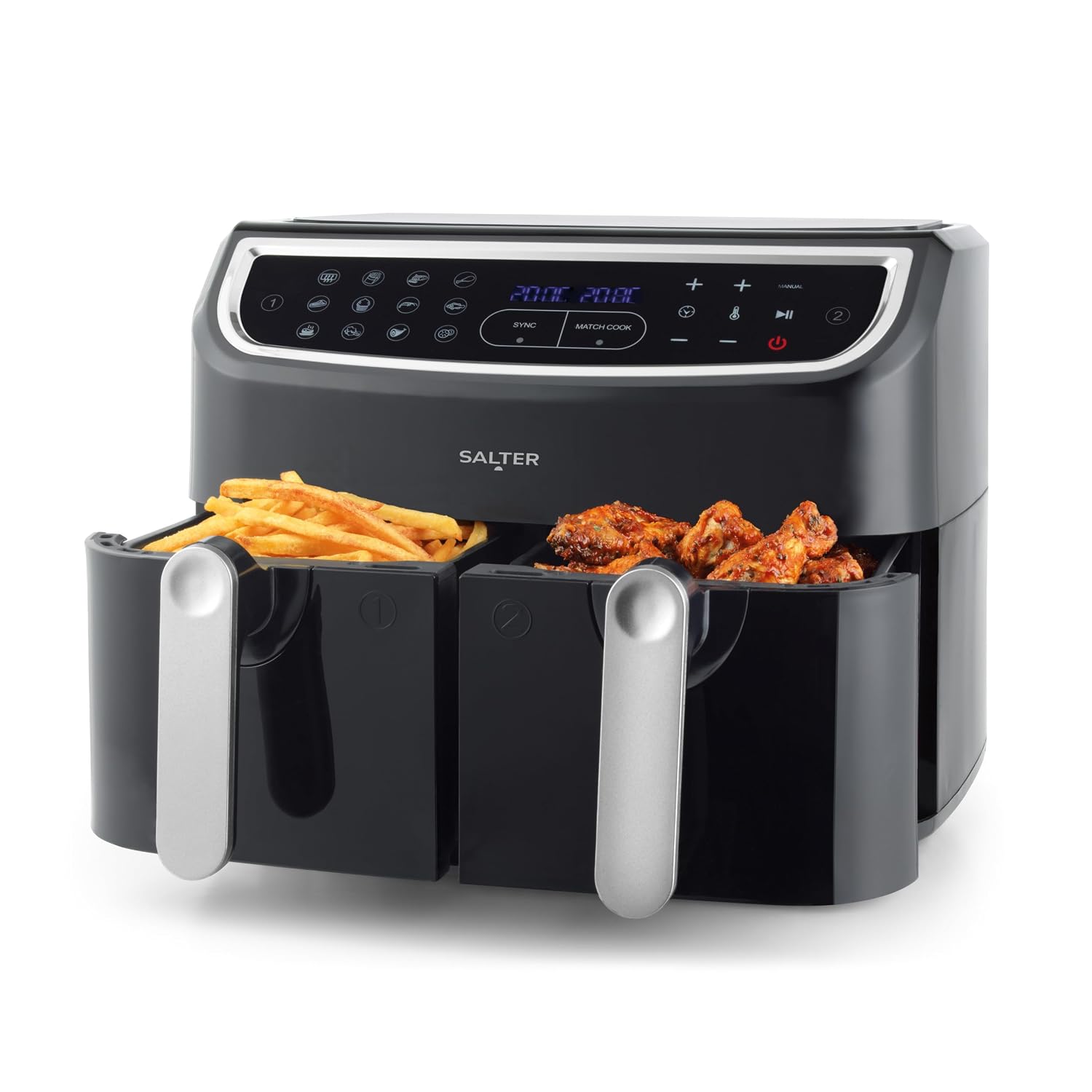 71xFOzOAldL._SL1500.jpg Dual Air Fryer 8.2L 12 Presets Sync & Match Cook Black - Image 1