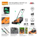 Cordless Lawn Mower 32cm Cutting Width 4 Height Settings 30-60mm 18V 4.0Ah Orange - Image 2