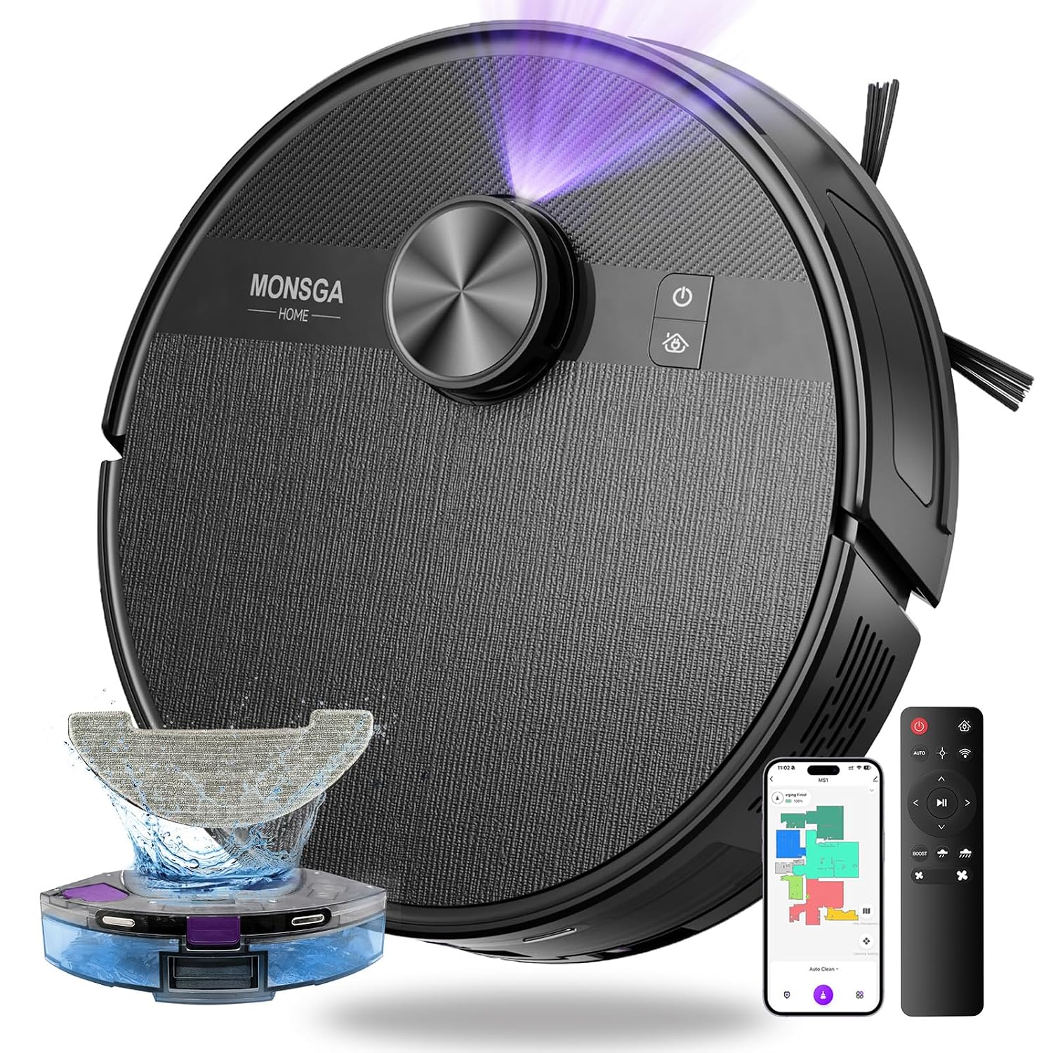 81-mY7THbFL._SL1500.jpg Robot Vacuum Cleaner 7000Pa LiDAR Navigation 180Mins Runtime Black - Image 1